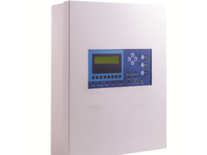 Fire alarm control panel with LED display and multiple alarm zones, used in commercial and residential fire safety systems, featuring advanced alarm detection and emergency response capabilities.