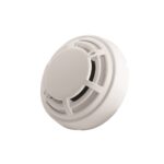 Heat detector for fire alarms, designed to sense rapid temperature increases in fire situations, suitable for kitchens and industrial areas, part of an integrated fire safety system.